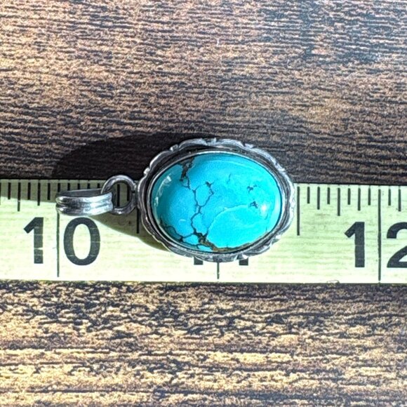 VTG Sterling Silver 925 Turquoise Bezel Set Cabochon Pendant Size 1.5" Length - Picture 7 of 9